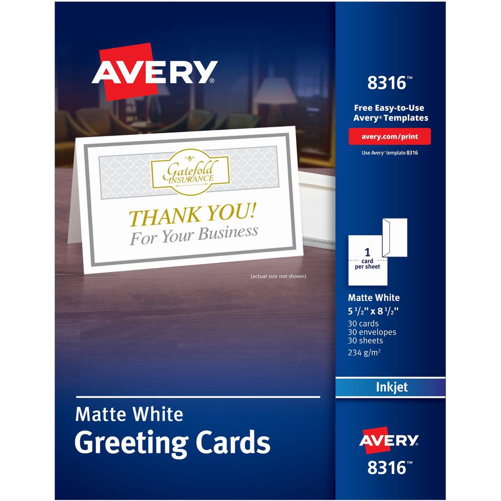 Avery&reg; Inkjet Greeting Card - White - 97 Brightness - 8 1/2" x 5 1/2" - Matte - 30 / Box - FSC Mix - Rounded Corner. Picture 1