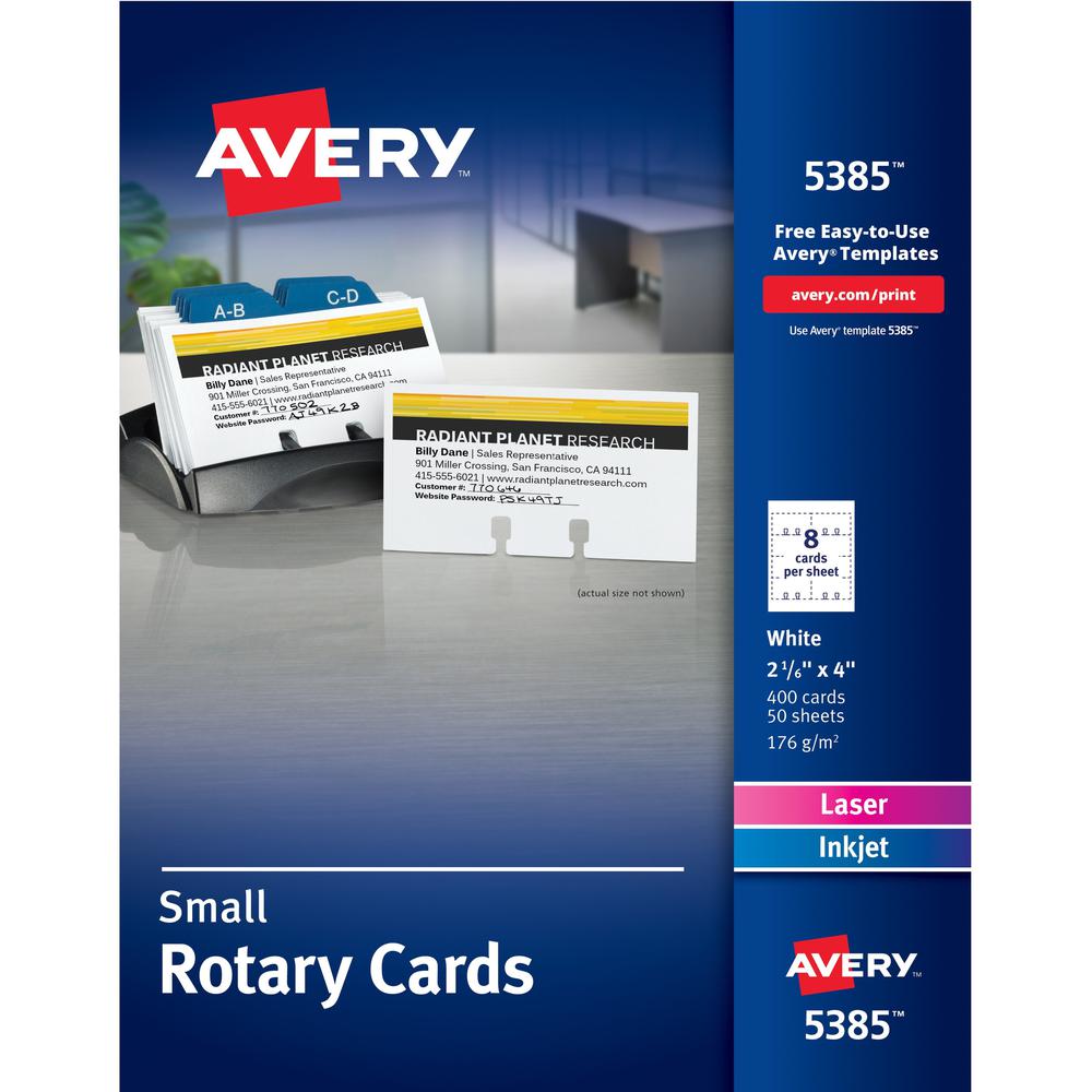 Avery&reg; Uncoated 2-side Printing Rotary Cards - 2 5/32" x 4" - 400 / Box - 8 Sheets - Perforated, Heavyweight, Double-sided, Printable - White. Picture 1