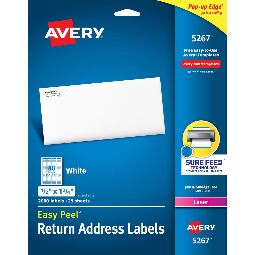 Avery&reg; Easy Peel Mailing Laser Labels - 1/2" Width x 1 3/4" Length - Permanent Adhesive - Rectangle - Laser - White - Paper - 80 / Sheet - 25 Total Sheets - 2000 Total Label(s) - 5. Picture 1