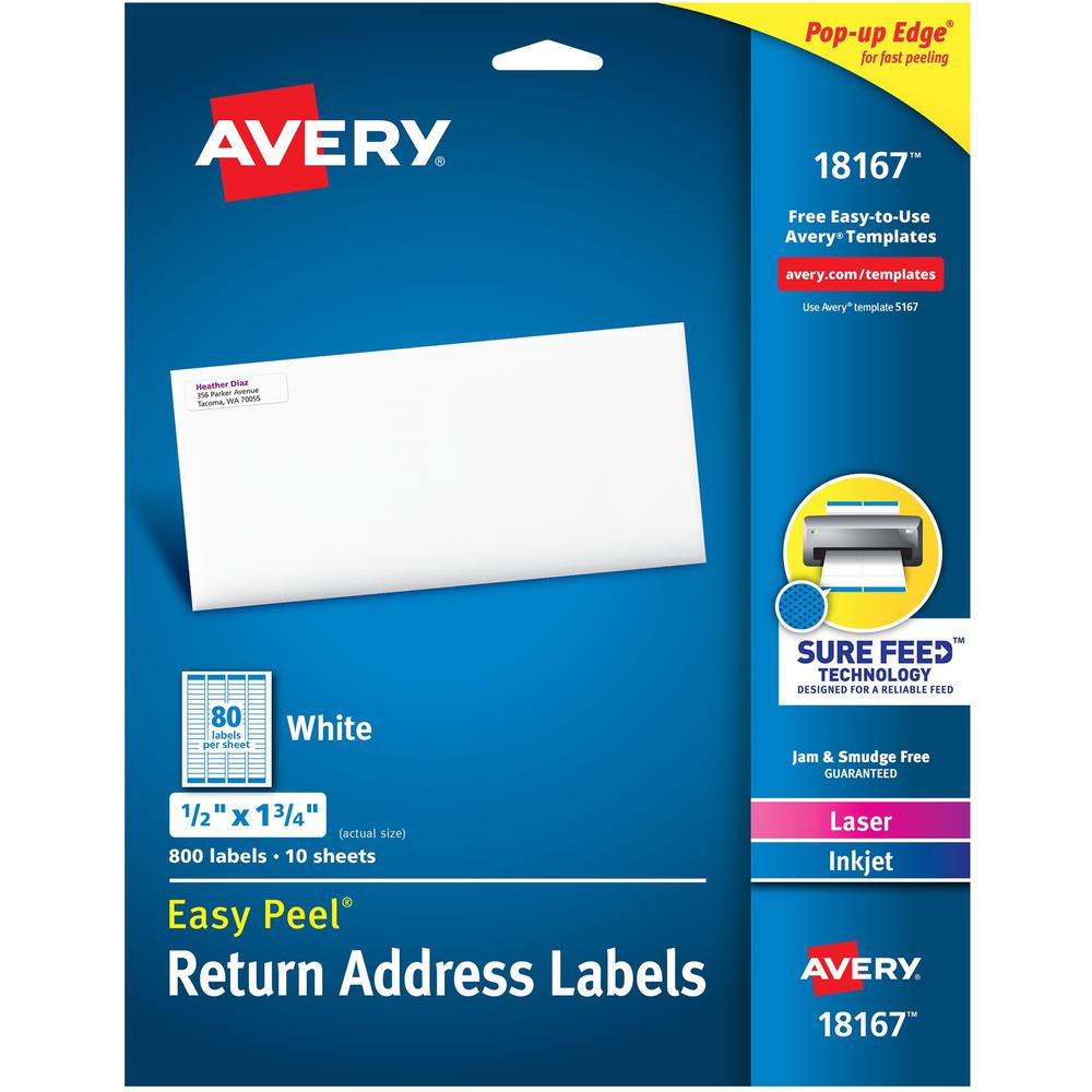 Avery&reg; Laser & Inkjet Return Address Labels - Permanent Adhesive - Rectangle - Laser, Inkjet - White - Paper - 80 / Sheet - 10 Total Sheets - 800 Total Label(s) - 5. Picture 1