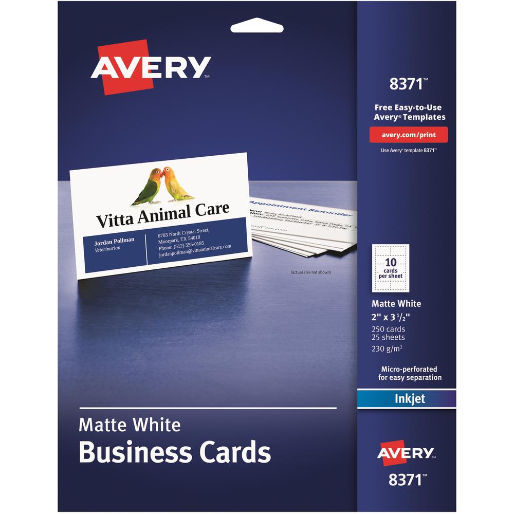 Avery&reg; Sure Feed Business Cards - 97 Brightness - A8 - 2" x 3 1/2" - Matte - 250 / Pack - Perforated, Heavyweight, Smooth Edge. Picture 1