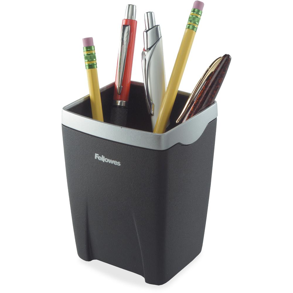 Office Suites&trade; Pencil Cup - 4.3" x 3.1" x 3.1" x - 1 Each - Black, Silver. Picture 1