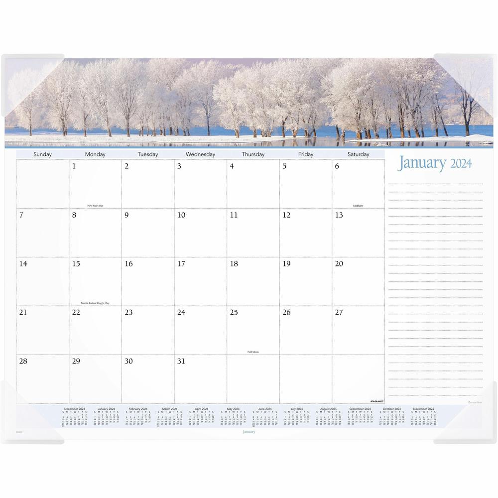 At-A-Glance Panoramic Landscape Desk Pad - Standard Size - Monthly - 12 Month - January 2024 - December 2024 - 1 Month Single Page Layout - 21 3/4" x 17" White Sheet - 2.25" x 2.13" Block - Desk Pad -. Picture 1