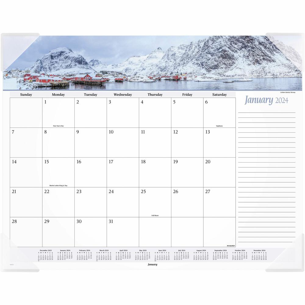 At-A-Glance Panoramic Seascape Desk Pad - Standard Size - Monthly - 12 Month - January 2024 - December 2024 - 1 Month Single Page Layout - 21 3/4" x 17" White Sheet - 2.25" x 2.13" Block - Desktop, De. Picture 1