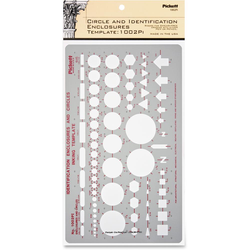 Chartpak Circle/Identification Template - Circle, Square, Hexagon, Rectangle, Diamond, Directional Arrow - 5.9" x 10" - Gray. The main picture.