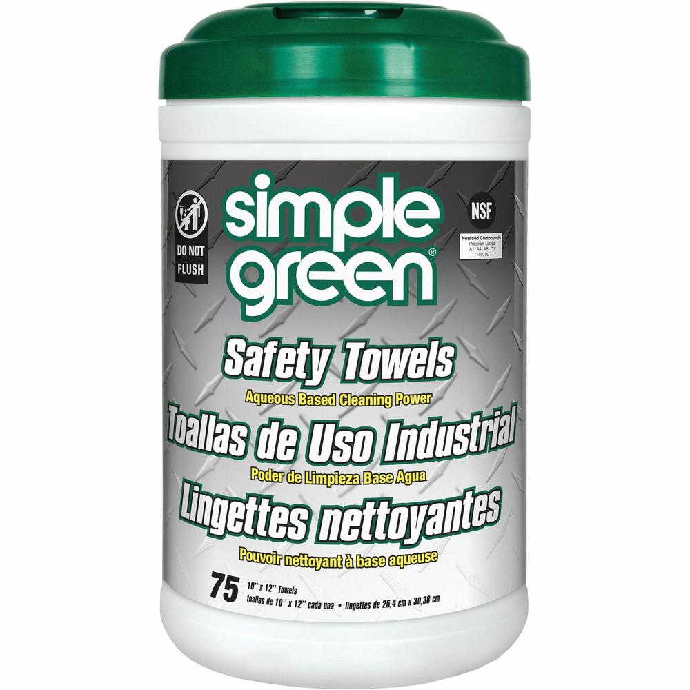 Simple Green Multi-Purpose Cleaning Safety Towels - 10" x 11.75" - Green - 75 Per Canister - 1 Each. Picture 1