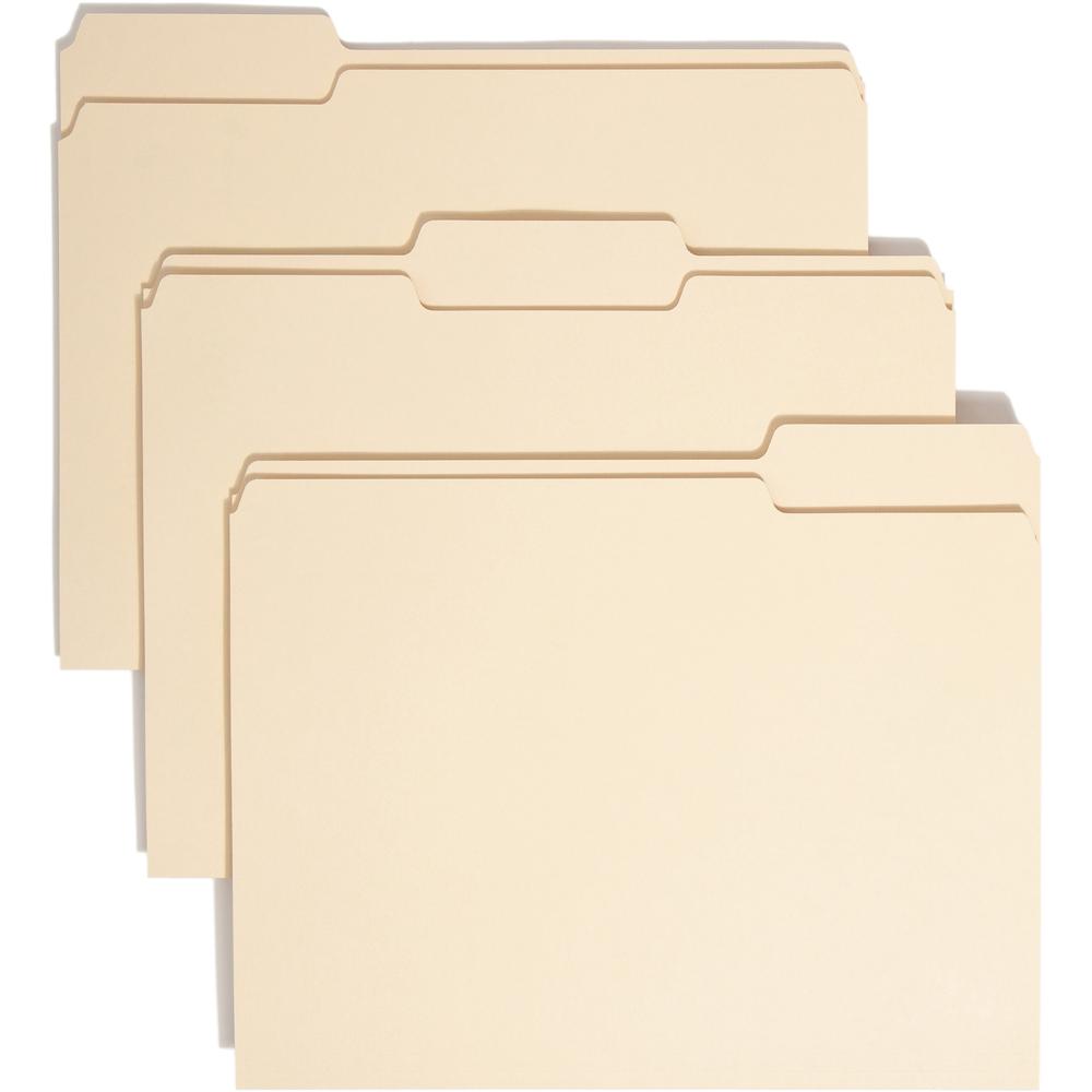 Smead 1/3 Tab Cut Letter Recycled Top Tab File Folder - 8 1/2" x 11" - 3/4" Expansion - Top Tab Location - Assorted Position Tab Position - Manila - 100% Recycled - 100 / Box. Picture 1