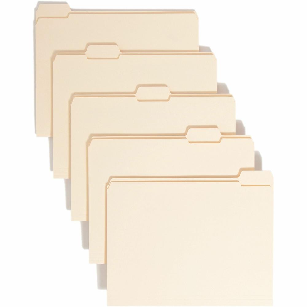 Smead 1/5 Tab Cut Letter Recycled Top Tab File Folder - 8 1/2" x 11" - 3/4" Expansion - Top Tab Location - Assorted Position Tab Position - Manila - 10% Recycled - 100 / Box. Picture 1