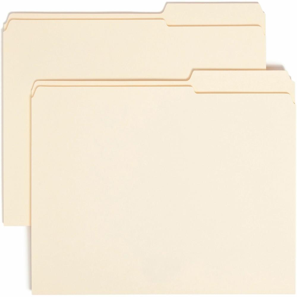 Smead 2/5 Tab Cut Letter Recycled Top Tab File Folder - 8 1/2" x 11" - 3/4" Expansion - Top Tab Location - Right Tab Position - Manila - 10% Recycled - 100 / Box. Picture 1