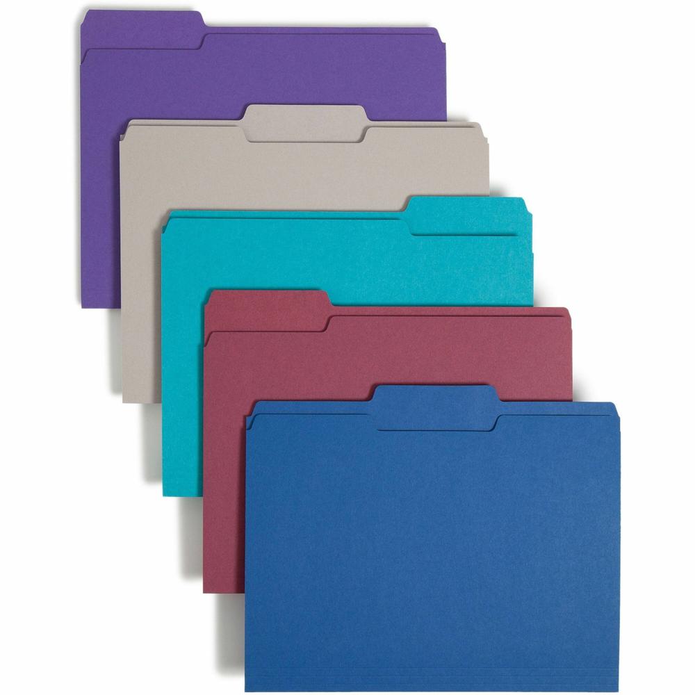Smead 1/3 Tab Cut Letter Recycled Top Tab File Folder - 8 1/2" x 11" - 3/4" Expansion - Top Tab Location - Assorted Position Tab Position - Assorted - 10% Recycled - 100 / Box. Picture 1