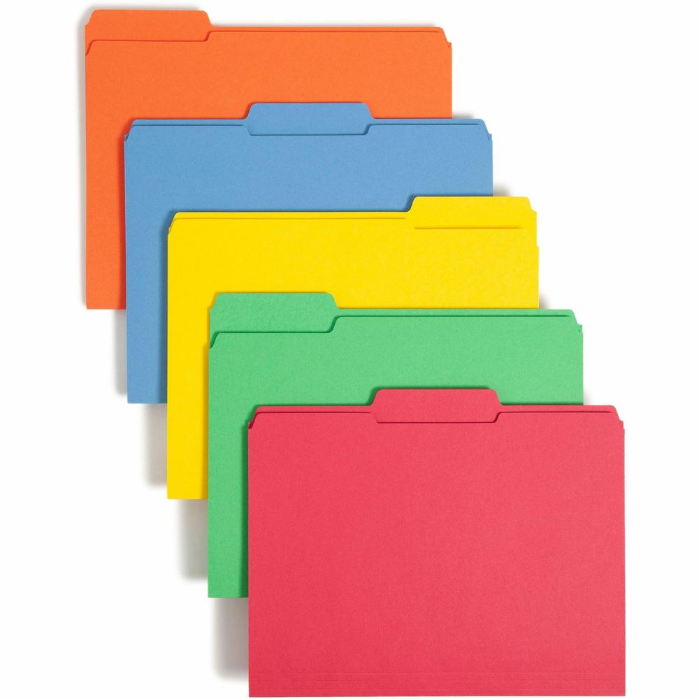 Smead Colored 1/3 Tab Cut Letter Recycled Top Tab File Folder - 8 1/2" x 11" - 3/4" Expansion - Top Tab Location - Assorted Position Tab Position - Blue, Green, Orange, Yellow - 10% Recycled - 100 / B. Picture 1