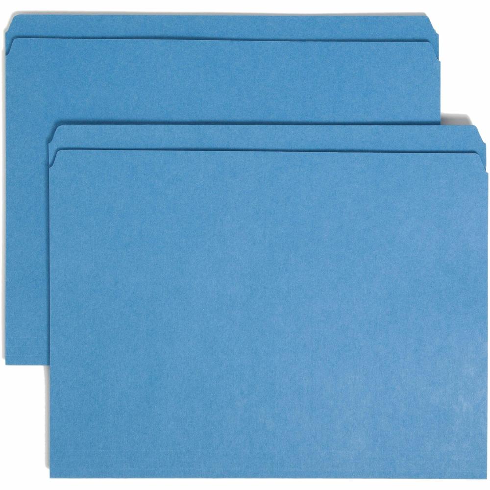 Smead Straight Tab Cut Letter Recycled Top Tab File Folder - 8 1/2" x 11" - 3/4" Expansion - Blue - 10% Recycled - 100 / Box. Picture 1