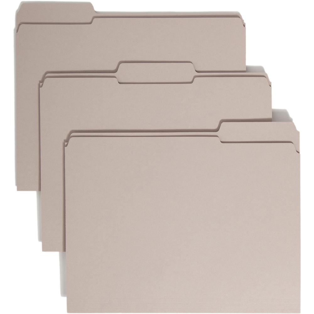 Smead Colored 1/3 Tab Cut Letter Recycled Top Tab File Folder - 8 1/2" x 11" - 3/4" Expansion - Top Tab Location - Assorted Position Tab Position - Gray - 10% Recycled - 100 / Box. Picture 1