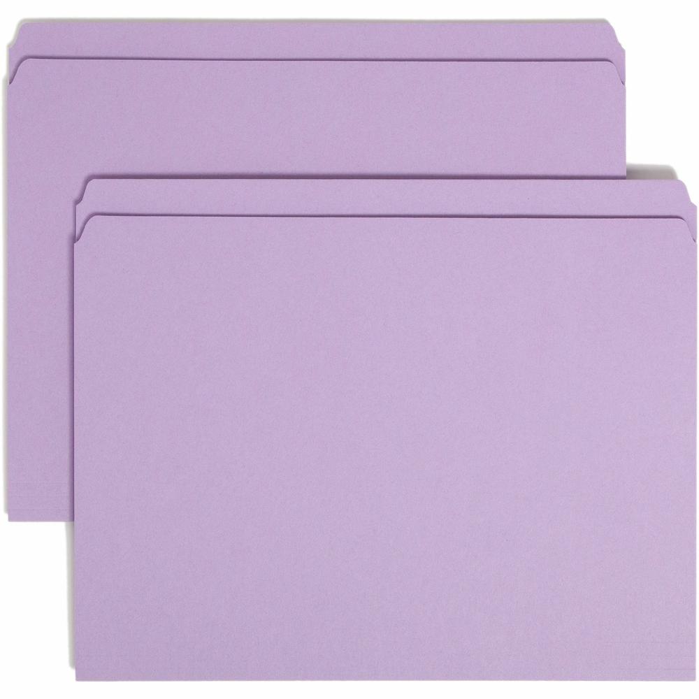 Smead Colored Straight Tab Cut Letter Recycled Top Tab File Folder - 8 1/2" x 11" - 3/4" Expansion - Lavender - 10% Recycled - 100 / Box. Picture 1