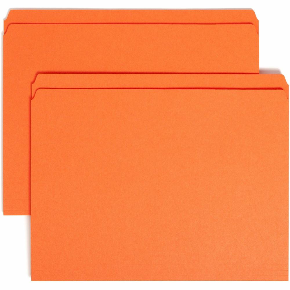 Smead Colored Straight Tab Cut Letter Recycled Top Tab File Folder - 8 1/2" x 11" - 3/4" Expansion - Orange - 10% Recycled - 100 / Box. Picture 1