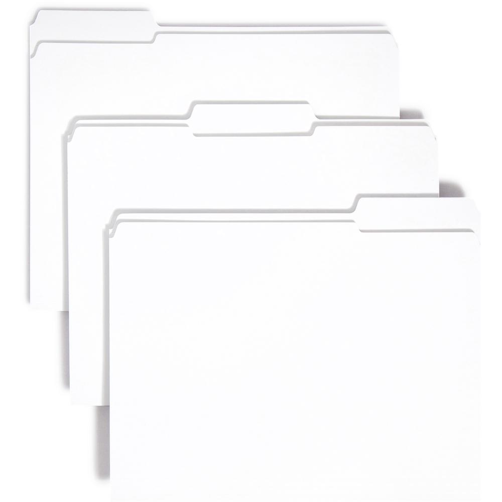 Smead Colored 1/3 Tab Cut Letter Recycled Top Tab File Folder - 8 1/2" x 11" - Top Tab Location - Assorted Position Tab Position - White - 10% Recycled - 100 / Box. Picture 1