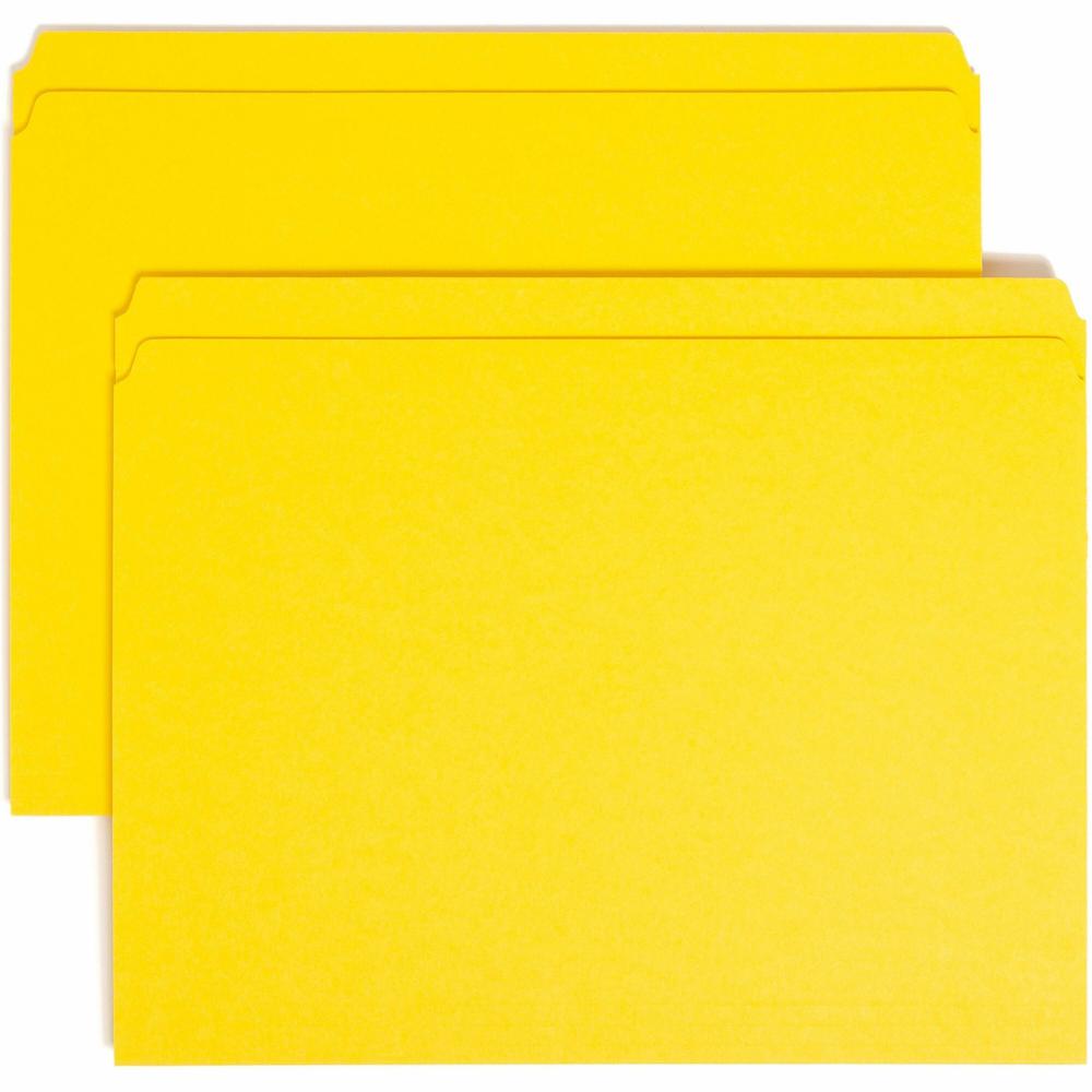 Smead Colored Straight Tab Cut Letter Recycled Top Tab File Folder - 8 1/2" x 11" - 3/4" Expansion - Yellow - 10% Recycled - 100 / Box. The main picture.