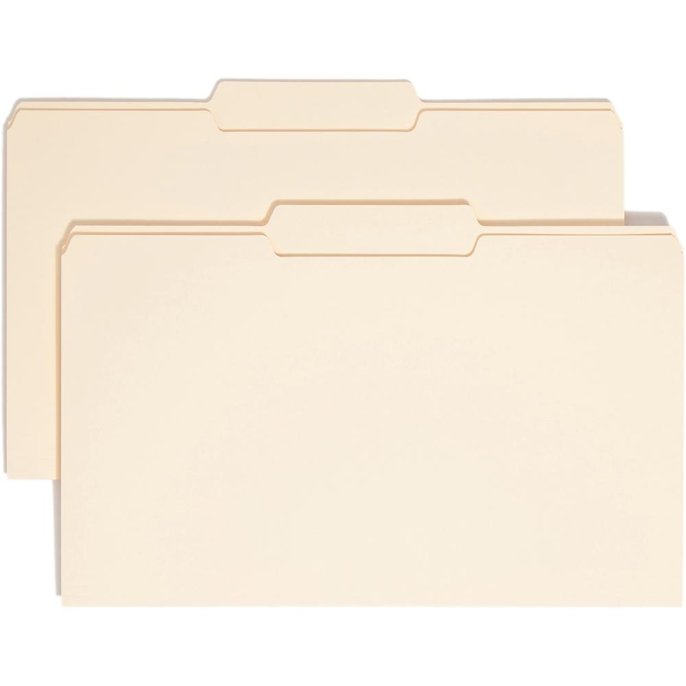 Smead 1/3 Tab Cut Legal Recycled Top Tab File Folder - 8 1/2" x 14" - 3/4" Expansion - Top Tab Location - Second Tab Position - Manila - Manila - 10% Recycled - 100 / Box. Picture 1