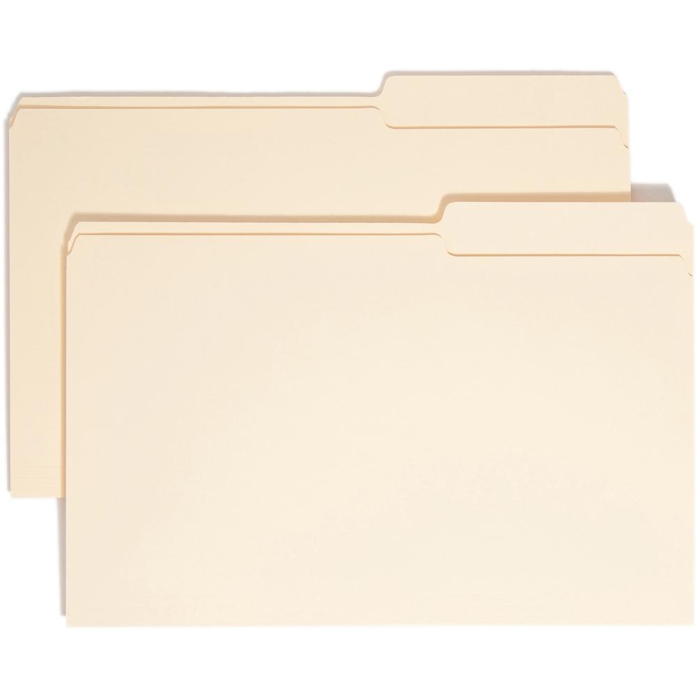 Smead 2/5 Tab Cut Legal Recycled Top Tab File Folder - 8 1/2" x 14" - 3/4" Expansion - Top Tab Location - Right Tab Position - Manila - Manila - 10% Recycled - 100 / Box. Picture 1