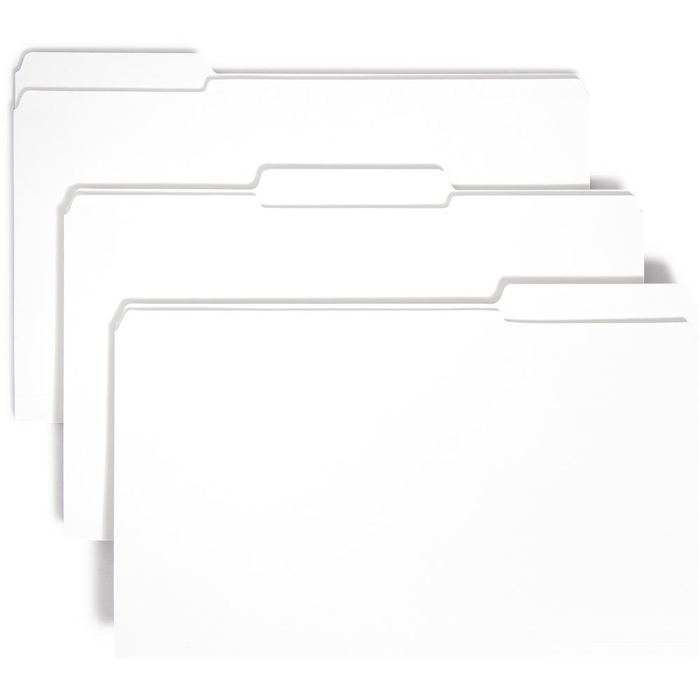 Smead Colored 1/3 Tab Cut Legal Recycled Top Tab File Folder - 8 1/2" x 14" - 3/4" Expansion - Top Tab Location - Assorted Position Tab Position - White - 10% Recycled - 100 / Box. Picture 1