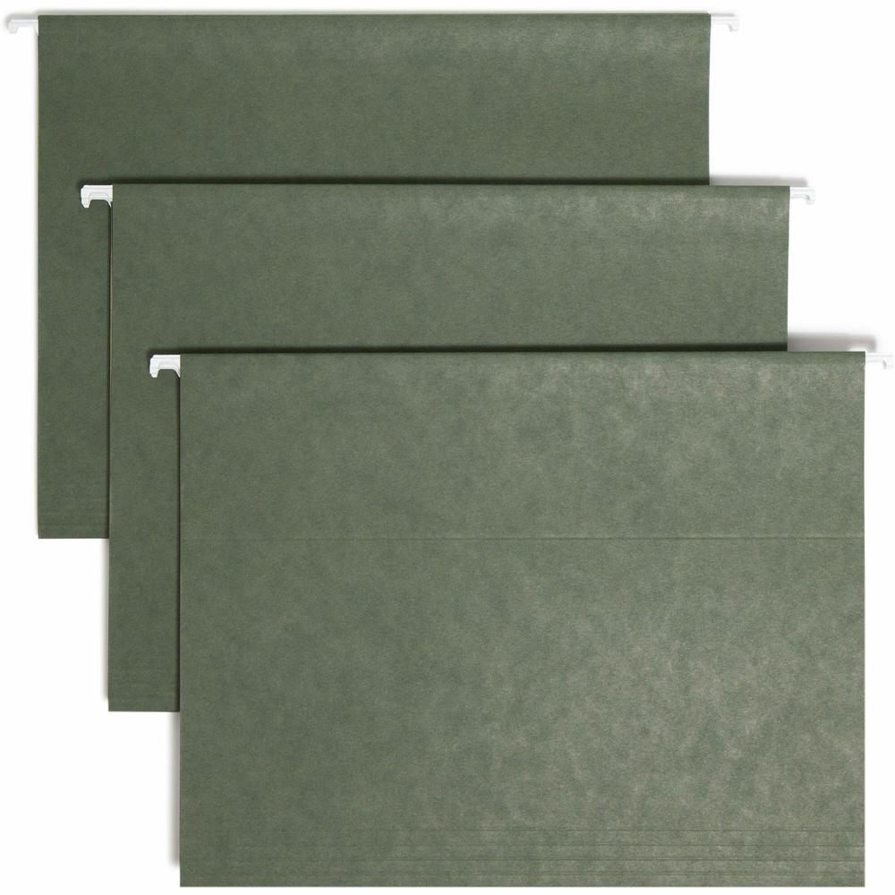 Smead 1/3 Tab Cut Letter Recycled Hanging Folder - 8 1/2" x 11" - Top Tab Location - Assorted Position Tab Position - Vinyl - Standard Green - 10% Recycled - 25 / Box. Picture 1
