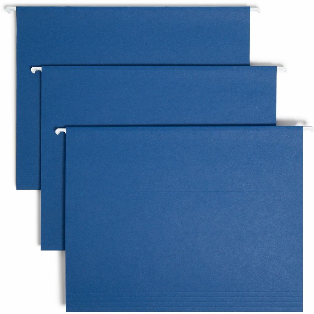 Smead 1/5 Tab Cut Letter Recycled Hanging Folder - 8 1/2" x 11" - Top Tab Location - Assorted Position Tab Position - Vinyl - Navy Blue - 10% Recycled - 25 / Box. Picture 1