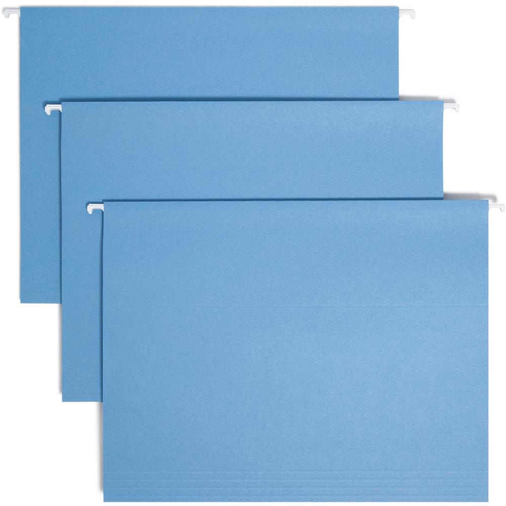 Smead Colored 1/5 Tab Cut Letter Recycled Hanging Folder - 8 1/2" x 11" - Top Tab Location - Assorted Position Tab Position - Vinyl - Blue - 10% Recycled - 25 / Box. Picture 1