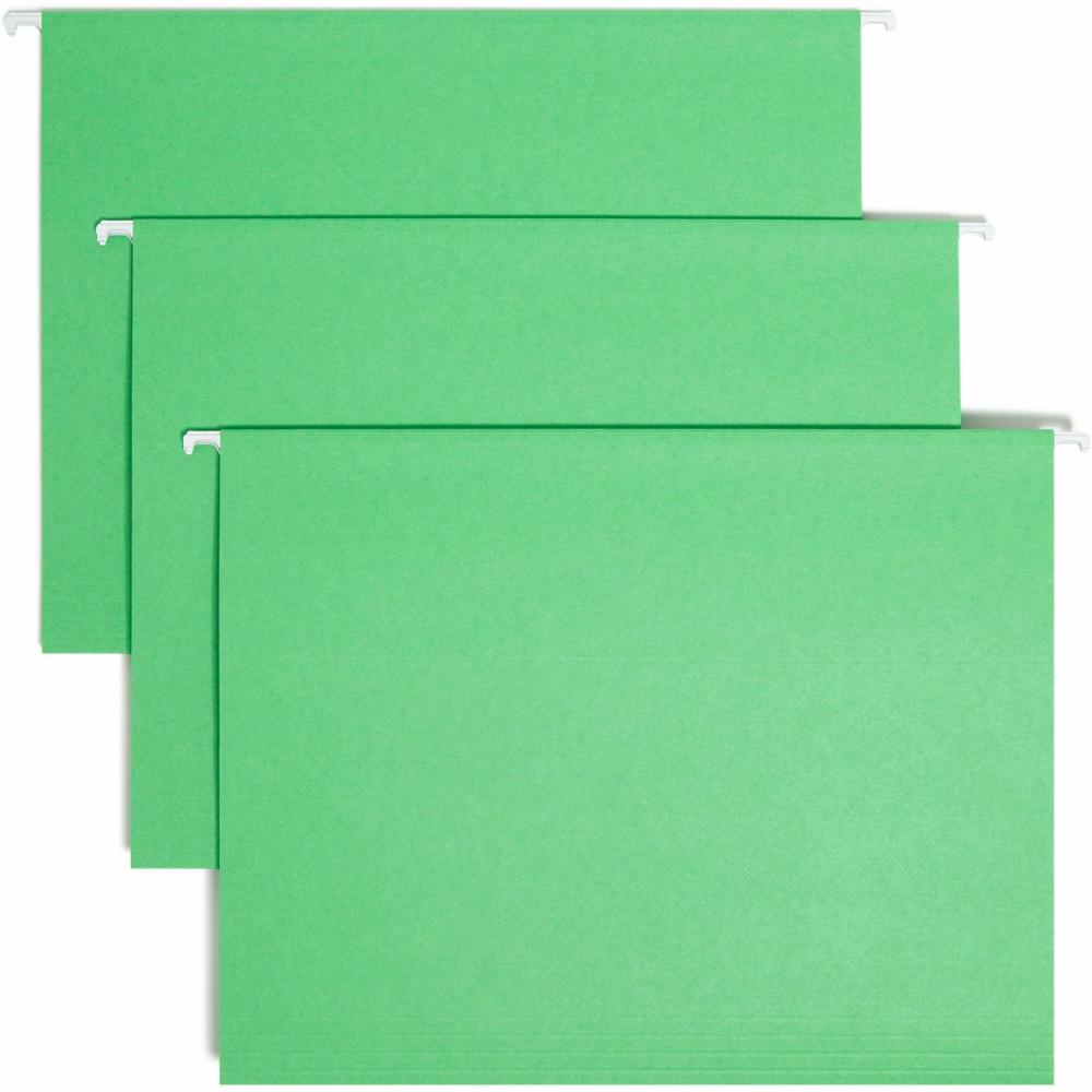 Smead Colored 1/5 Tab Cut Letter Recycled Hanging Folder - 8 1/2" x 11" - Top Tab Location - Assorted Position Tab Position - Vinyl - Green - 10% Recycled - 25 / Box. Picture 1