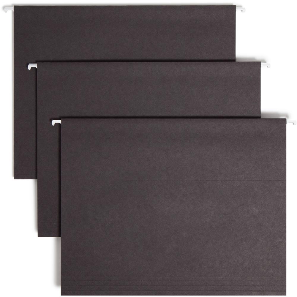 Smead Colored 1/5 Tab Cut Letter Recycled Hanging Folder - 8 1/2" x 11" - Top Tab Location - Assorted Position Tab Position - Vinyl - Black - 10% Recycled - 25 / Box. Picture 1