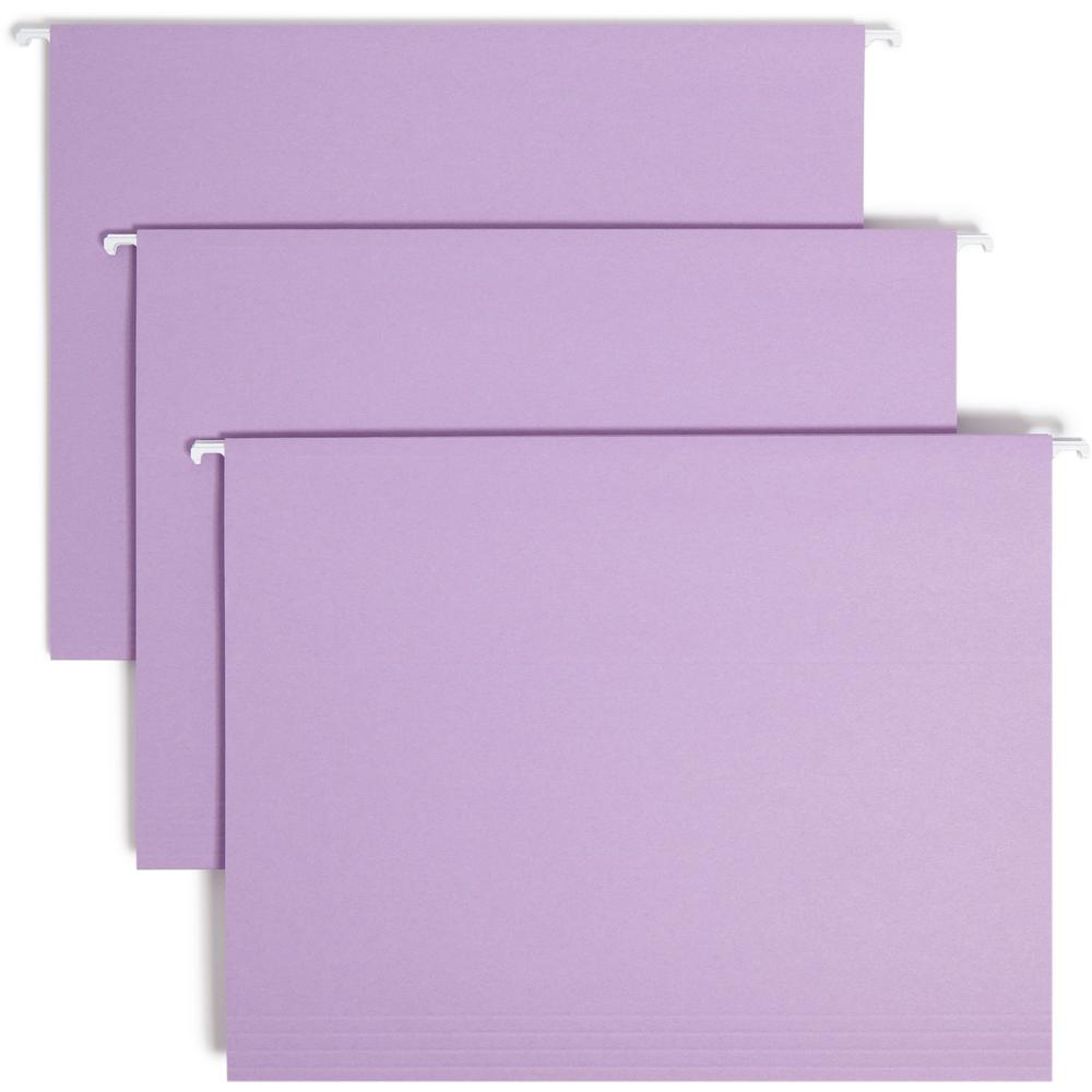 Smead Colored 1/5 Tab Cut Letter Recycled Hanging Folder - 8 1/2" x 11" - Top Tab Location - Assorted Position Tab Position - Vinyl - Lavender - 10% Recycled - 25 / Box. Picture 1