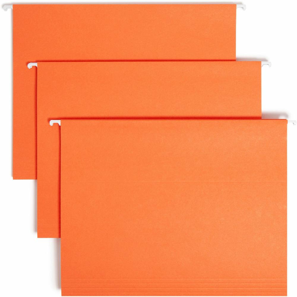 Smead Colored 1/5 Tab Cut Letter Recycled Hanging Folder - 8 1/2" x 11" - Top Tab Location - Assorted Position Tab Position - Vinyl - Orange - 10% Recycled - 25 / Box. Picture 1
