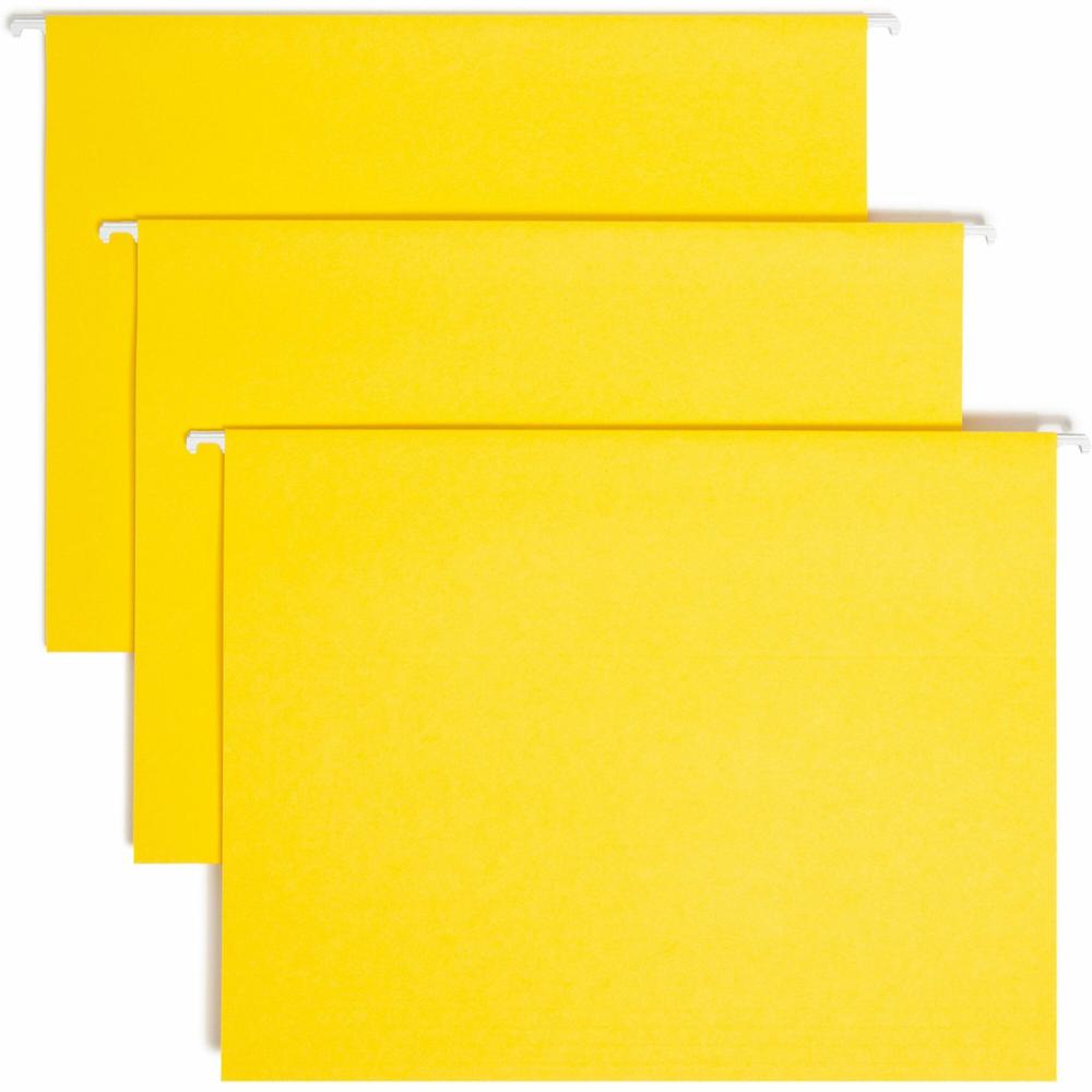 Smead Colored 1/5 Tab Cut Letter Recycled Hanging Folder - 8 1/2" x 11" - Top Tab Location - Assorted Position Tab Position - Vinyl - Yellow - 10% Recycled - 25 / Box. Picture 1