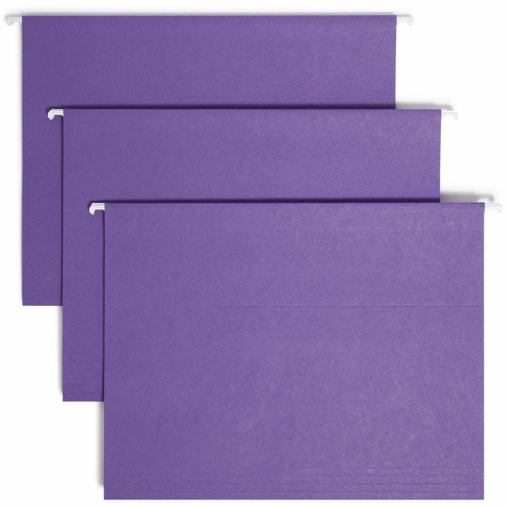 Smead 1/5 Tab Cut Letter Recycled Hanging Folder - 8 1/2" x 11" - Top Tab Location - Assorted Position Tab Position - Vinyl - Purple - 10% Recycled - 25 / Box. Picture 1