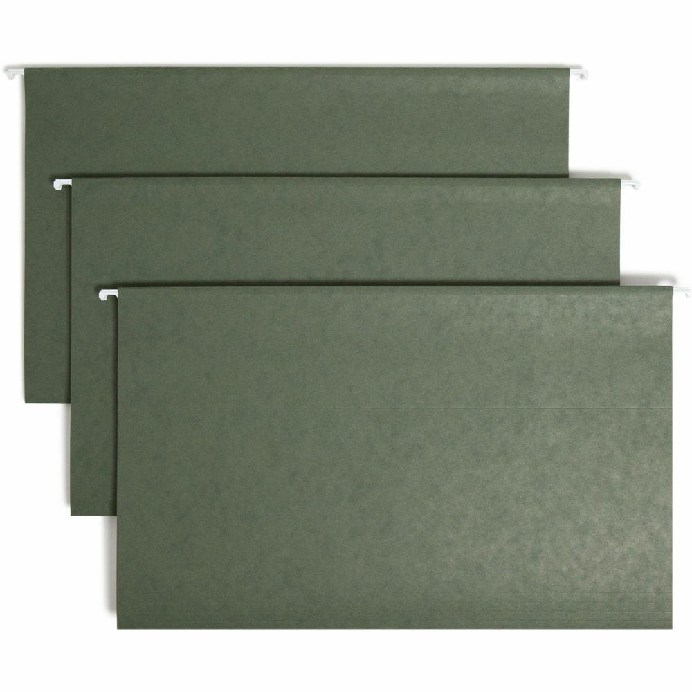 Smead 1/3 Tab Cut Legal Recycled Hanging Folder - 8 1/2" x 14" - Top Tab Location - Assorted Position Tab Position - Vinyl - Standard Green - 10% Recycled - 25 / Box. Picture 1