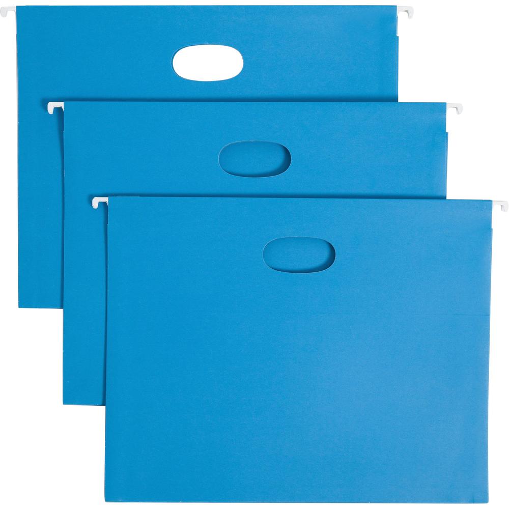 Smead 1/5 Tab Cut Letter Recycled Hanging Folder - 8 1/2" x 11" - 2" Expansion - Top Tab Location - Assorted Position Tab Position - Vinyl - Sky Blue - 10% Recycled - 25 / Box. Picture 1