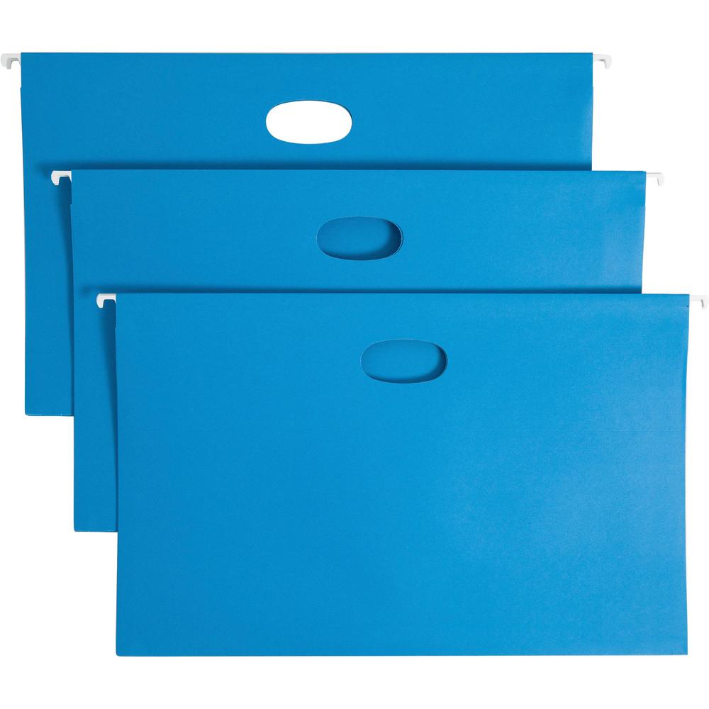 Smead 1/5 Tab Cut Legal Recycled Hanging Folder - 8 1/2" x 14" - 3" Expansion - Top Tab Location - Assorted Position Tab Position - Vinyl - Sky Blue - 10% Recycled - 25 / Box. Picture 1