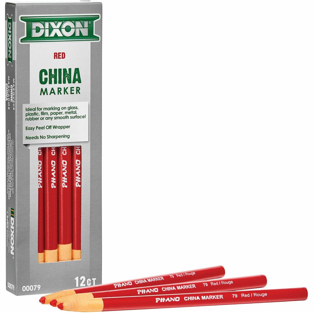 Dixon Phano Nontoxic China Markers - Red Lead - Red Barrel - 1 Dozen. Picture 1