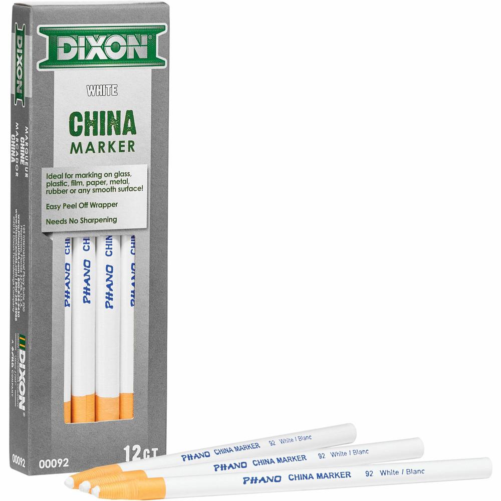Dixon Phano Nontoxic China Markers - White Lead - White Barrel - 1 Dozen. Picture 1