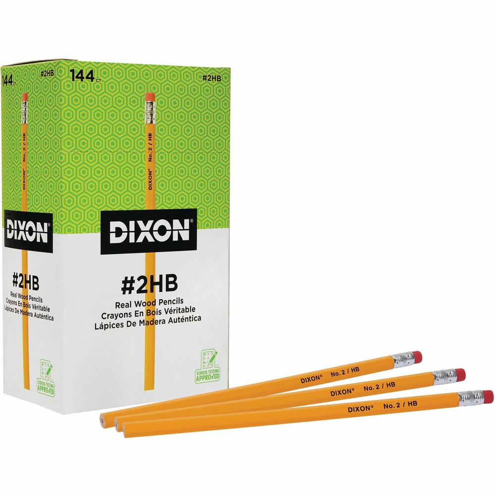 Dixon Woodcase No.2 Eraser Pencils - #2 Lead - Black Lead - Yellow Barrel - 144 / Box. Picture 1