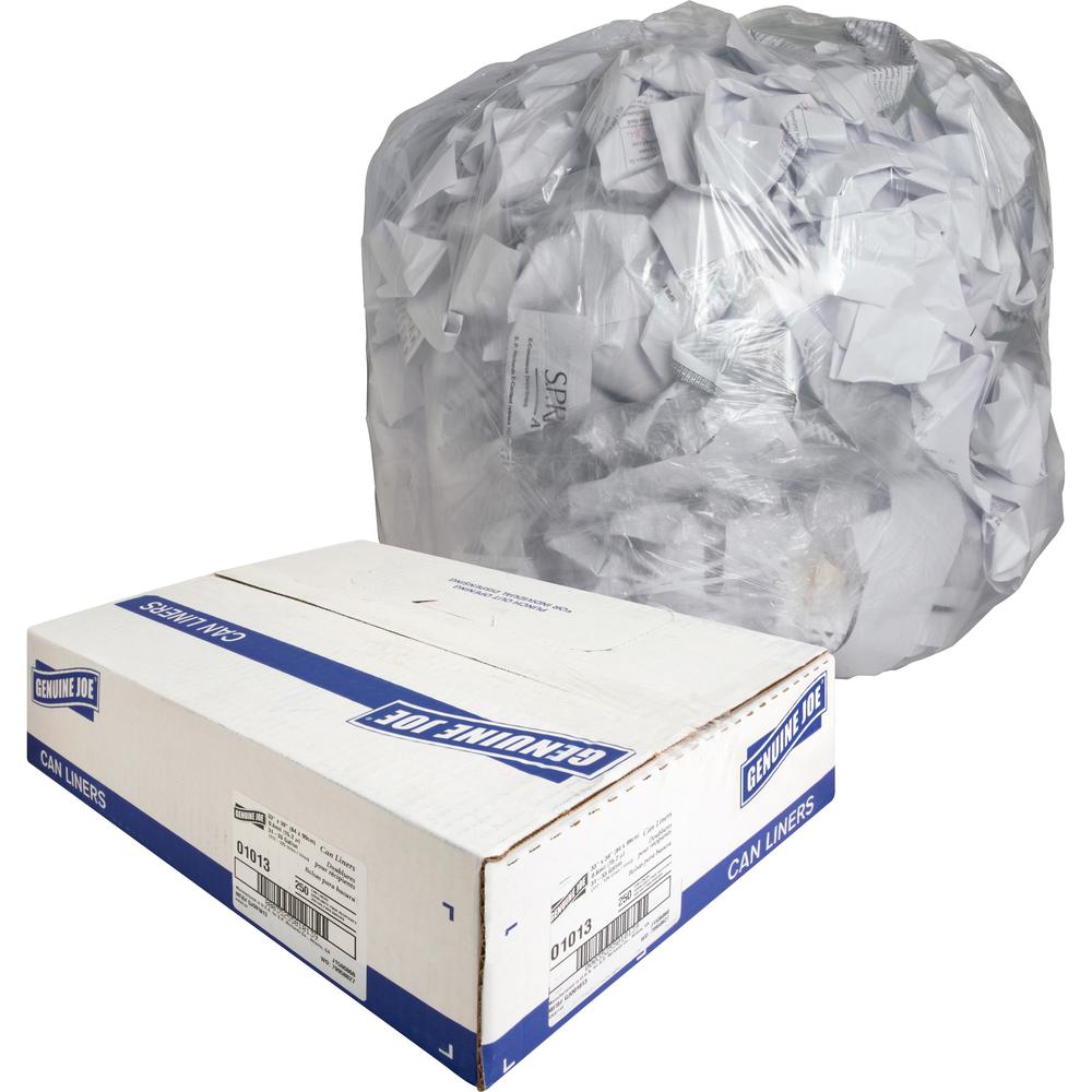 Genuine Joe Clear Trash Can Liners - Medium Size - 33 gal - 33" Width x 39" Length x 0.60 mil (15 Micron) Thickness - Low Density - Clear - 250/Carton. Picture 1