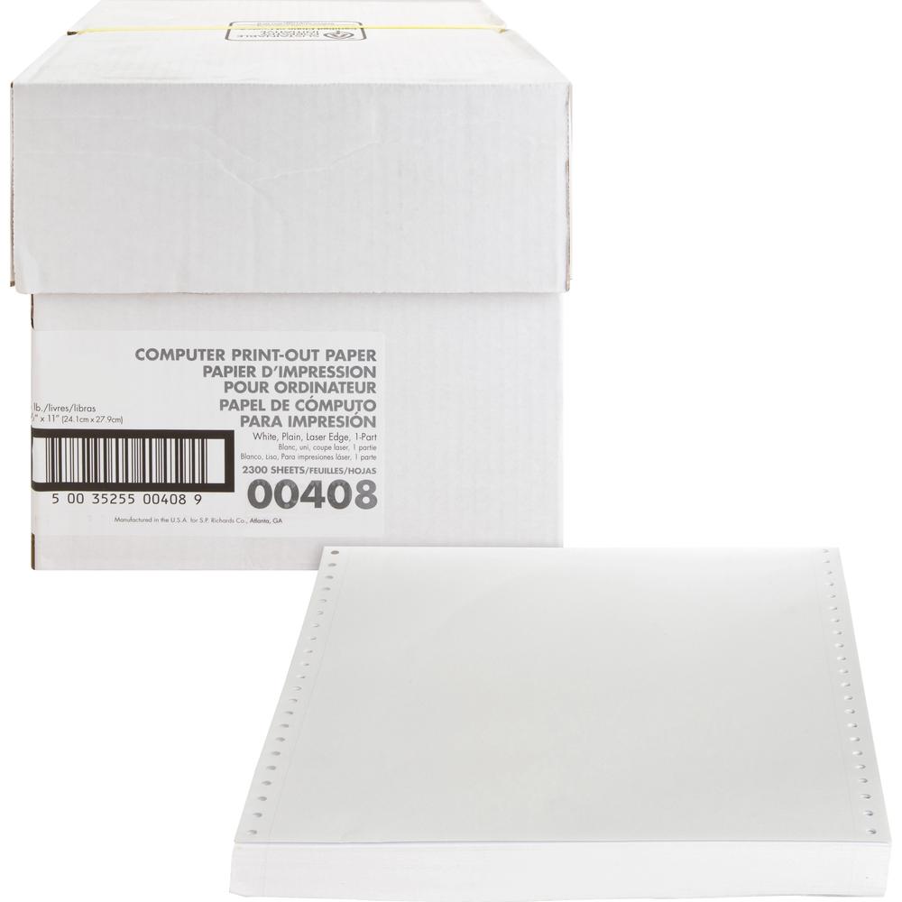 Sparco Perforated Blank Computer Paper - 8 1/2" x 11" - 20 lb Basis Weight - 230 / Carton - Perforated - White. Picture 1