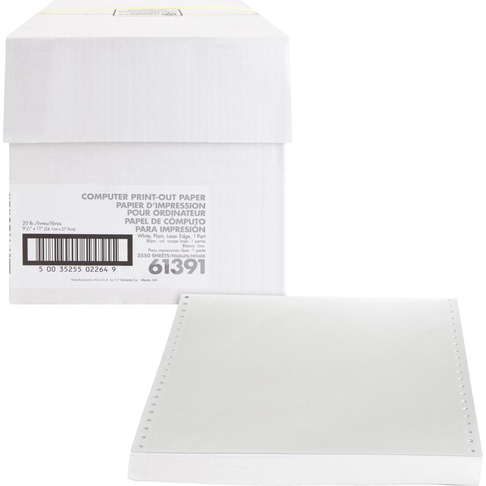 Sparco Perforated Blank Computer Paper - 8 1/2" x 11" - 20 lb Basis Weight - 2550 / Carton - Perforated - White. Picture 1