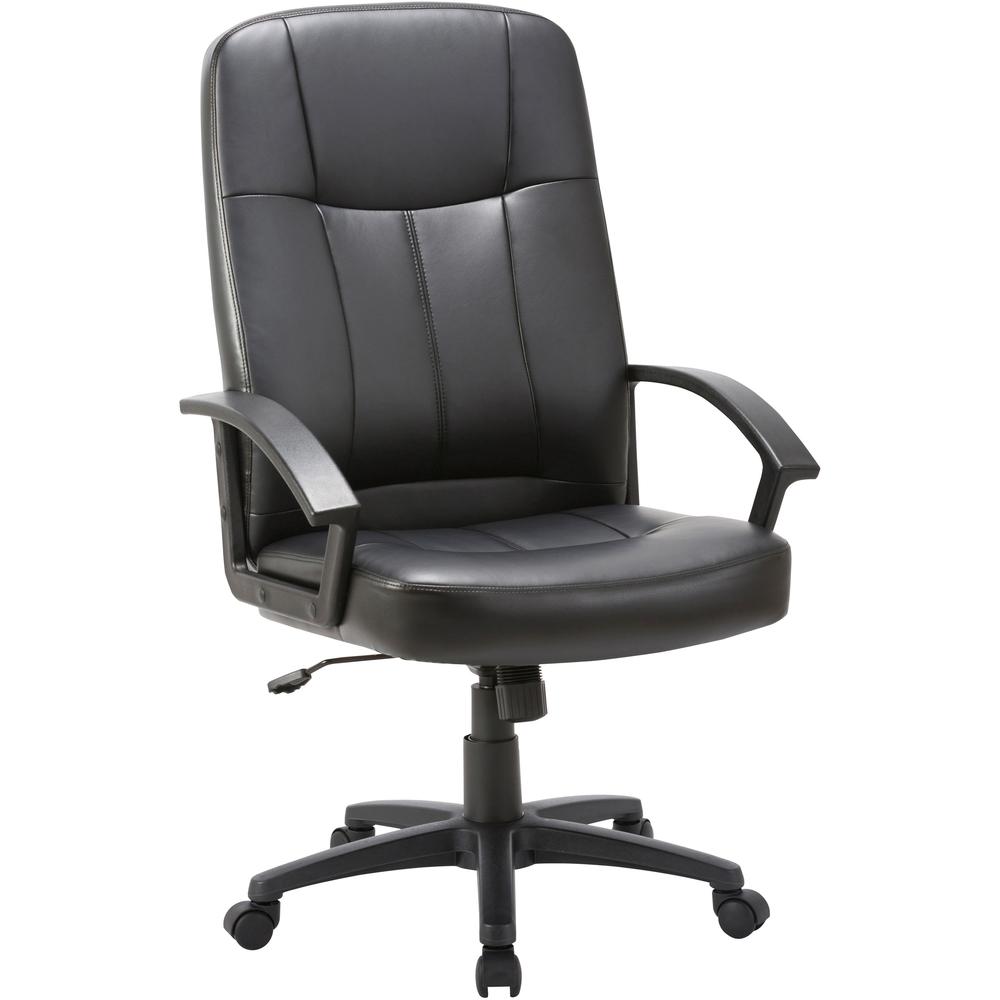 Lorell Chadwick Executive Leather High-Back Chair - Black Leather Seat - Black Frame - 5-star Base - Black - 1 Each. The main picture.