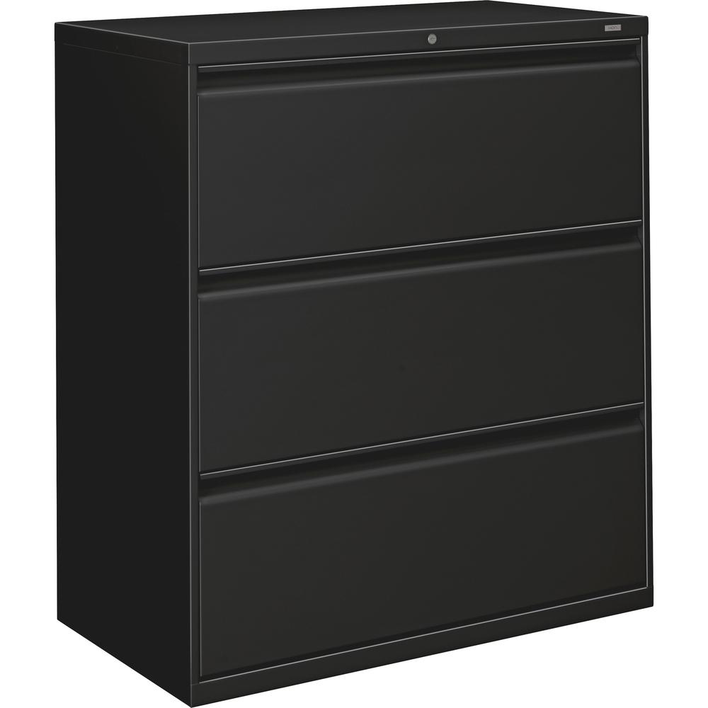 HON Lateral Files - 3-Drawer - 36" x 19.3" x 40.9" - 3 x Drawer(s) for File - Lateral - Black - Baked Enamel - Steel - Recycled. Picture 1