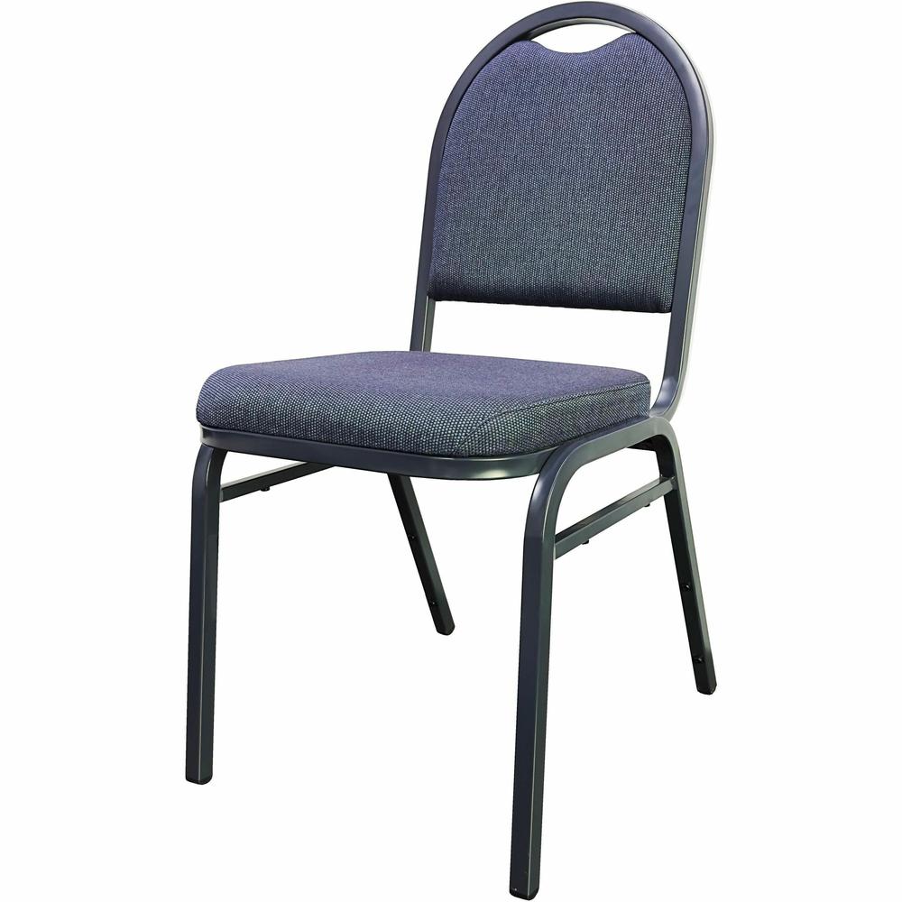 Lorell Round-Back Stack Chair - Blueberry, Black Fabric Seat - Charcoal Steel Frame - Blue, Black - 4 / Carton. Picture 1