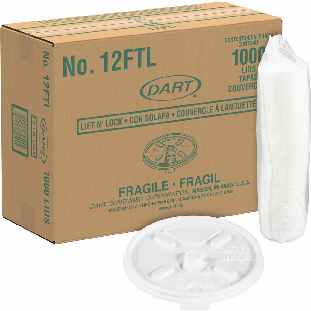 Dart Lift-n-Lock Coffee Cup White Lids - Round - Plastic - 10 / Carton - 100 Per Pack - White. Picture 1