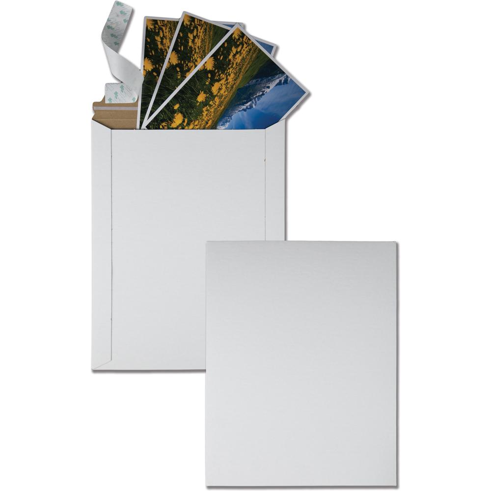 Quality Park Sturdy Fiberboard Photo Mailers - Board - 9 3/4" Width x 12 1/2" Length - Self-sealing - Fiberboard - 25 / Box - White. Picture 1