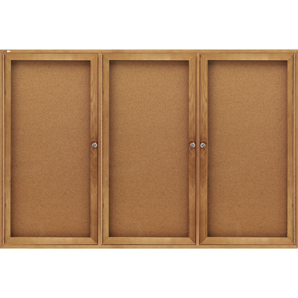 Quartet Enclosed Bulletin Board for Indoor Use - 48" Height x 72" Width - Brown Natural Cork Surface - Hinged, Self-healing, Shatter Proof - Oak Frame - 1 / Each. Picture 1