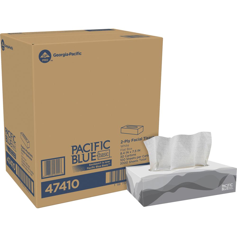 Envision Flat Box Facial Tissue - 2 Ply - White - For Healthcare - 100 Per Box - 30 / Carton. Picture 1