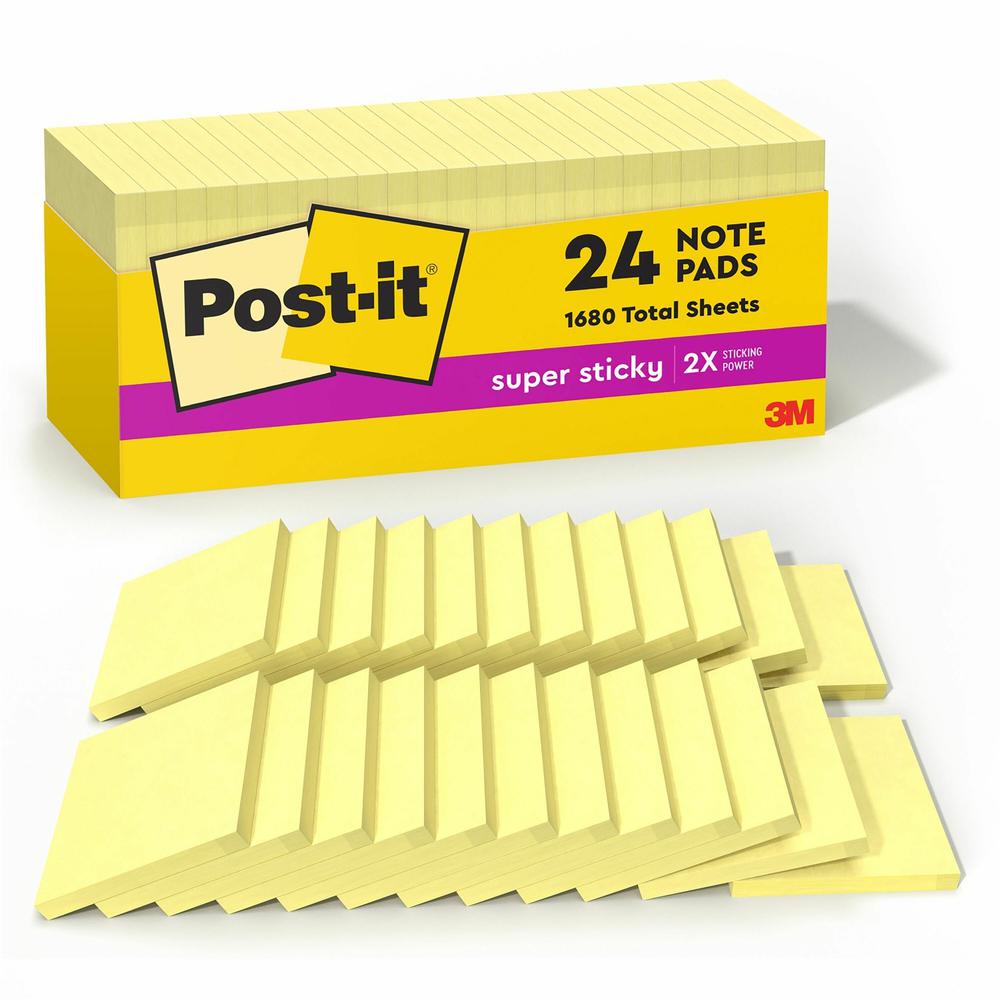 Post-it&reg; Super Sticky Notes - 1680 - 3" x 3" - Square - 90 Sheets per Pad - Unruled - Yellow - Paper - Self-adhesive, Repositionable - 24 / Pack. Picture 1